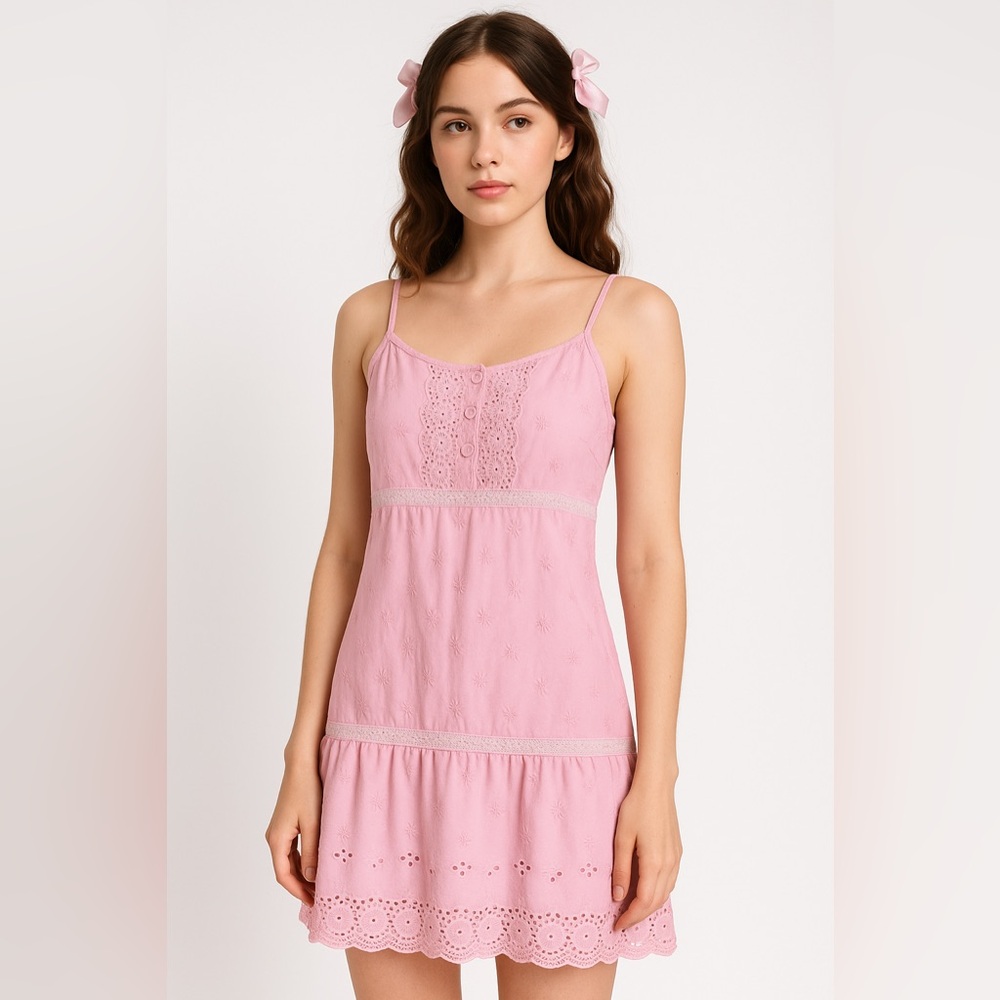 VTG La Senza candy Pink Coquette Camisole Medium Dainty Y2K Femine FLAWS eyelet